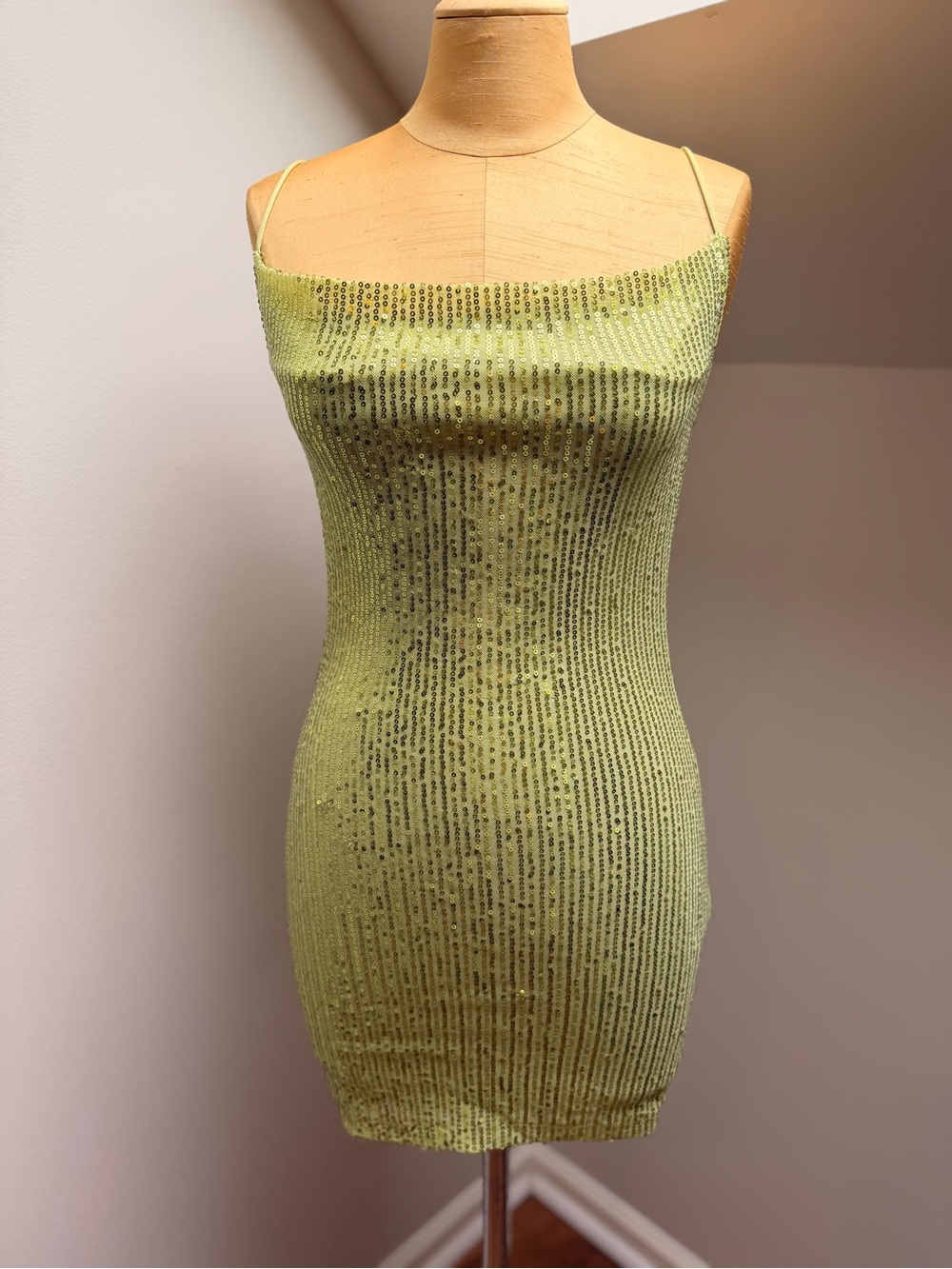 Motel Sequin Embellished Lime Green Slip Dress XS